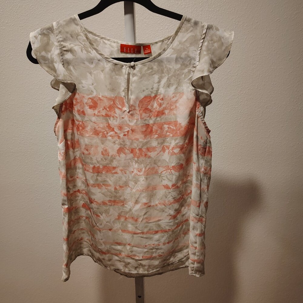 ELLE Women's Short Sleeve Blouse Size Medium Polyester